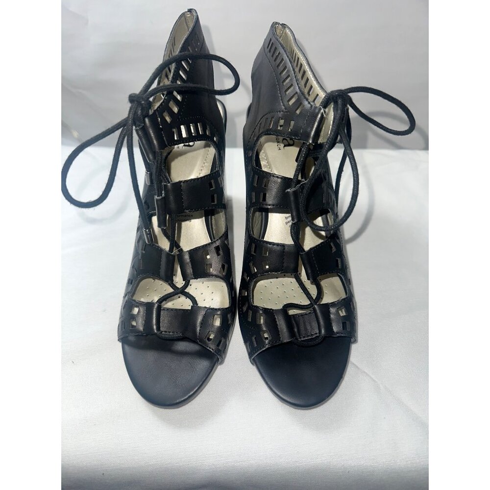 Ana Ravi Black Cutout Lace-Up Heeled Sandals With Peep Toe & Block Heel Size 8M